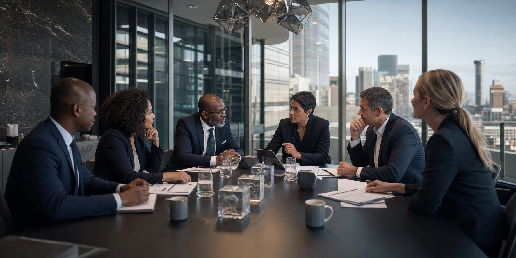 Leadership team reviewing portfolio strategy in a Johannesburg boardroom